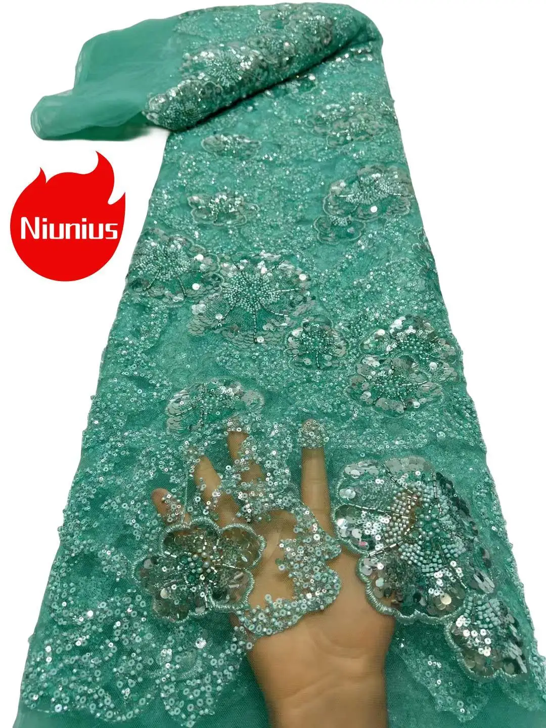 

Latest Hig_End Quality Luxury Tulle Lace with Lots Stones Beads Fabric For Bride Wedding Party Dress NN9678_R