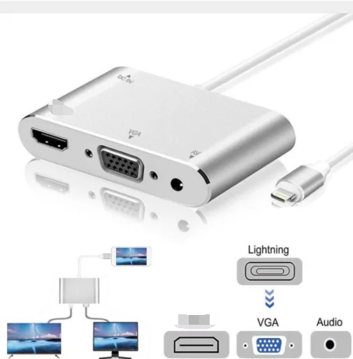 4 In1 Digital Audio Video HDTV Converter Lighting to HDMI-Compatible VGA AV Adapter for I Phone Xs X XR 8 7 to TV USB Cable vga cable adapter,vga to av converter,vga to hdtv adapter