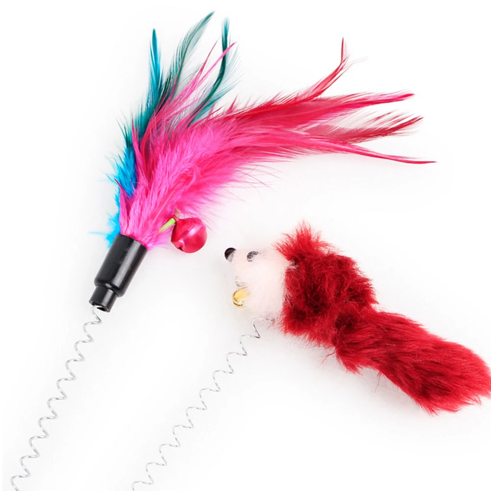 Cartoon Pet Cat Toy Stick Feather Rod Mouse Toy with Mini Bell Cat Catcher Teaser Interactive Cat Toy Kitten Funny Toy Supplies
