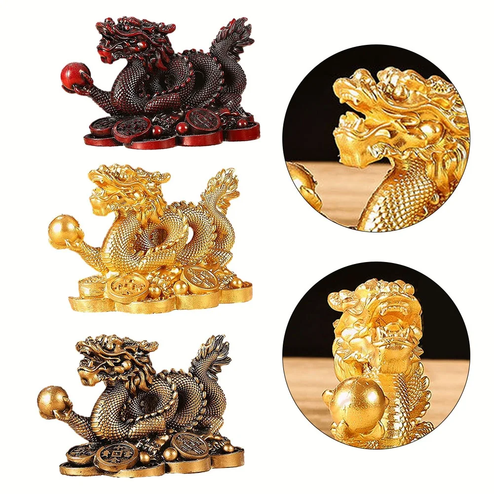 

Chinese Auspiciou Lucky Golden Wealth Dragon Statuette Resin Sculpture Feng Shui Decoration Home Bedroom Office Desktop Figurine