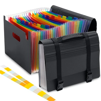 Cartella espandibile a 24 tasche con maniglia e chiusura a scatto, scatola portadocumenti portatile per banconote, ricevute, documenti e file.