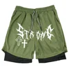 Men's Double Layer 2-in-1 Shorts Summer Gothic High Street Shorts Compression Quick Dry Breathable Fitness Joggers Casual Short 4