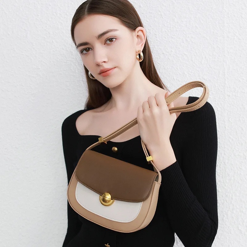 

Niche Saddle Bags Autumn and Winter New High-Quality Textured Shoulder Genuine Leather Small Bags Popular Underarm Bags Versatil