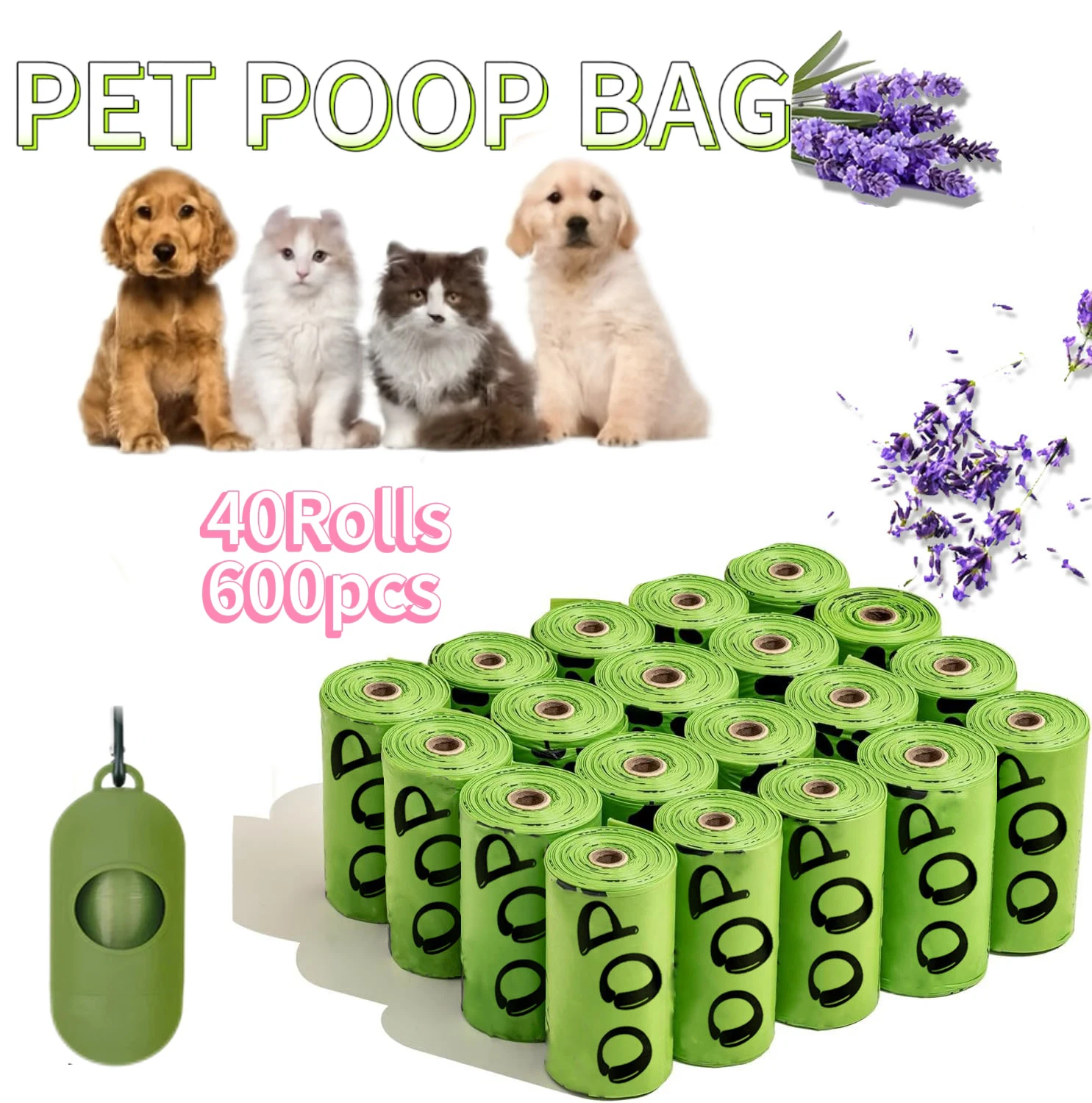 EPI Biodegradable Dog Poop Bags Lavender Scented Pet Poop Bags With Holder Extra Thick Leakproof Dog Poop Bags With Dispenser