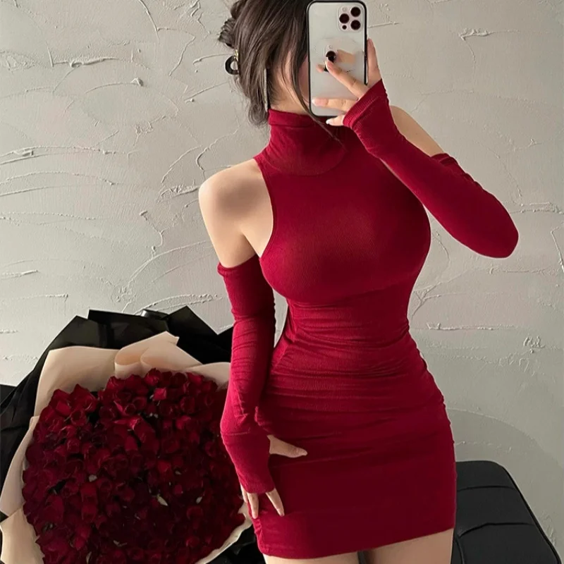 Sexy Slim Fit Chic Dress Summer Fashion Solid Color High Neck Women Sleeveless Mini Dresses Casual Evening Party Club Vestidos 3