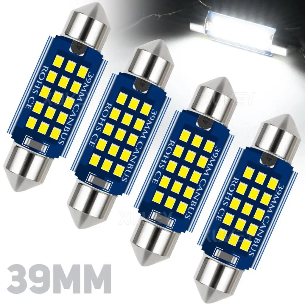 

4pcs 39MM Festoon LED C5W Bulb Canbus Error Free 239 6418 DE3175 for Car Interior Dome Map Courtesy Number Plate Light White 12V