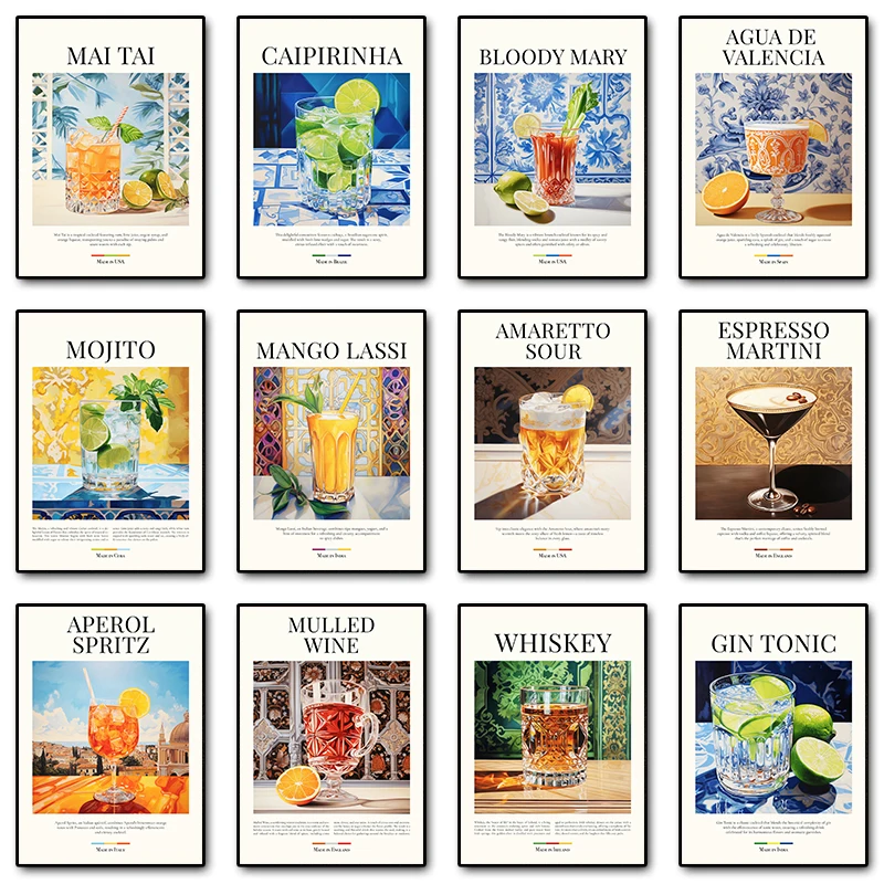 Cocktail Drinks Poster Mojito Martini Aperol Spritz Canvas Painting Print Wall Art Picture For Kitchen Bar Club Room Decor