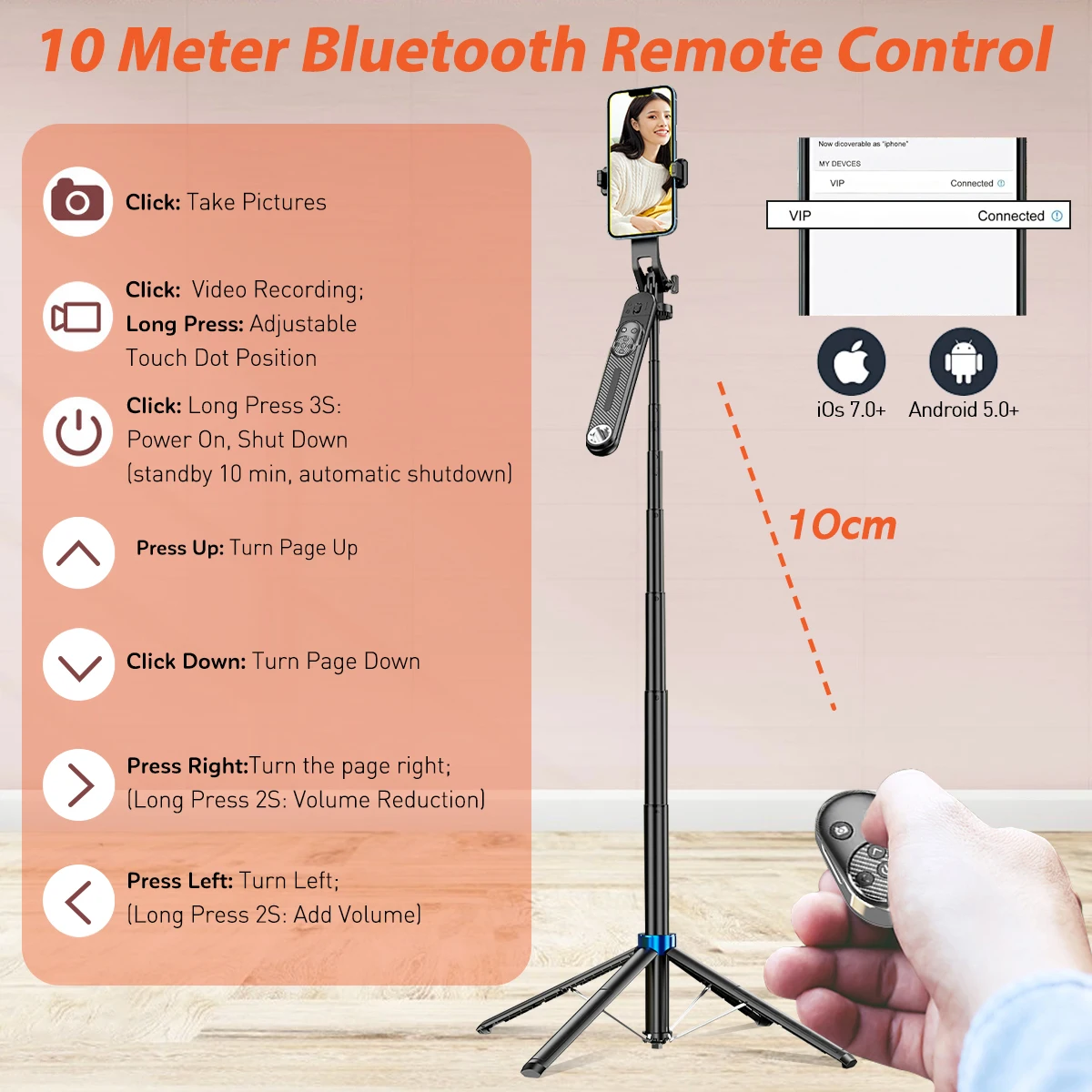 1.8M Selfie Stick Tripad Bluetooth Extendable Four Legged 360 Rotation Selfie Sticks Phone Holder for Travel Live Streaming
