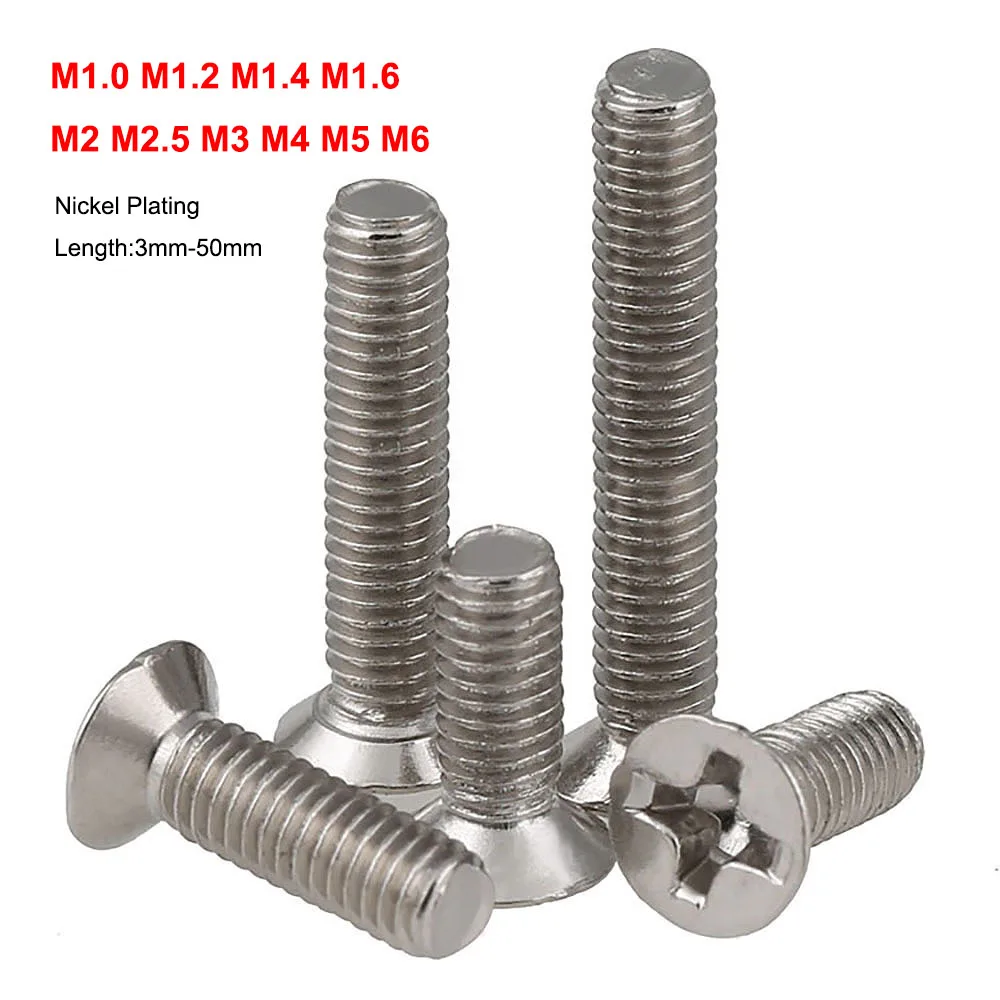 

M1.0-M6 мини микро маленький крестообразный винт с потайной плоской головкой из углеродистой стали длиной 3 мм-50 мм