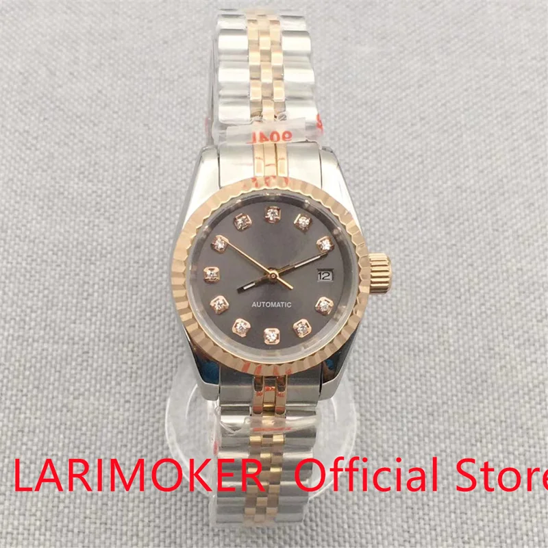 26Mm Seiko Nh05 Black Green Dial Diamond Index Automatic Nvshi Watch Vetro Zaffiro Oro Rosa Argento Lunetta Scanalata Bracel Jubilee