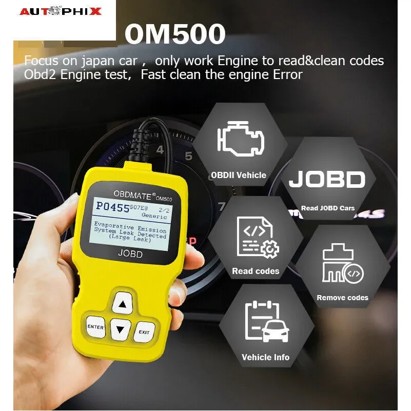 AUTOPHIX OM500 JOBD OBD2 Scanner 12V Car Code Reader OBD2 Diagnostic Tool Engine Check for Toyota/Honda/Nissan/Suzuki 2