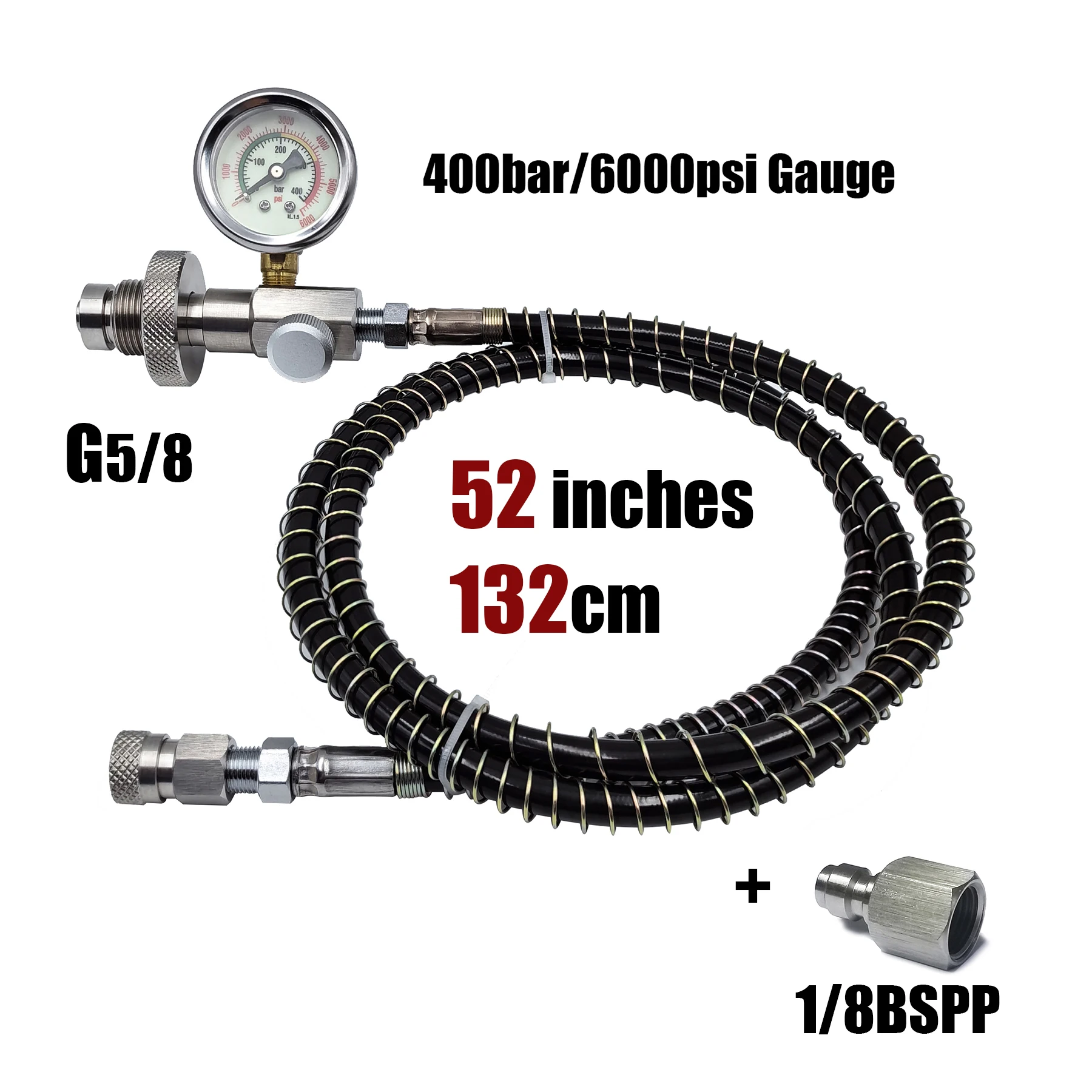 HP 필링 스테이션 충전 어댑터 DIN 커넥터 HPA 스쿠버 다이빙 호스 6000psi/400bar 게이지(큰 탱크에서 작은 병까지)