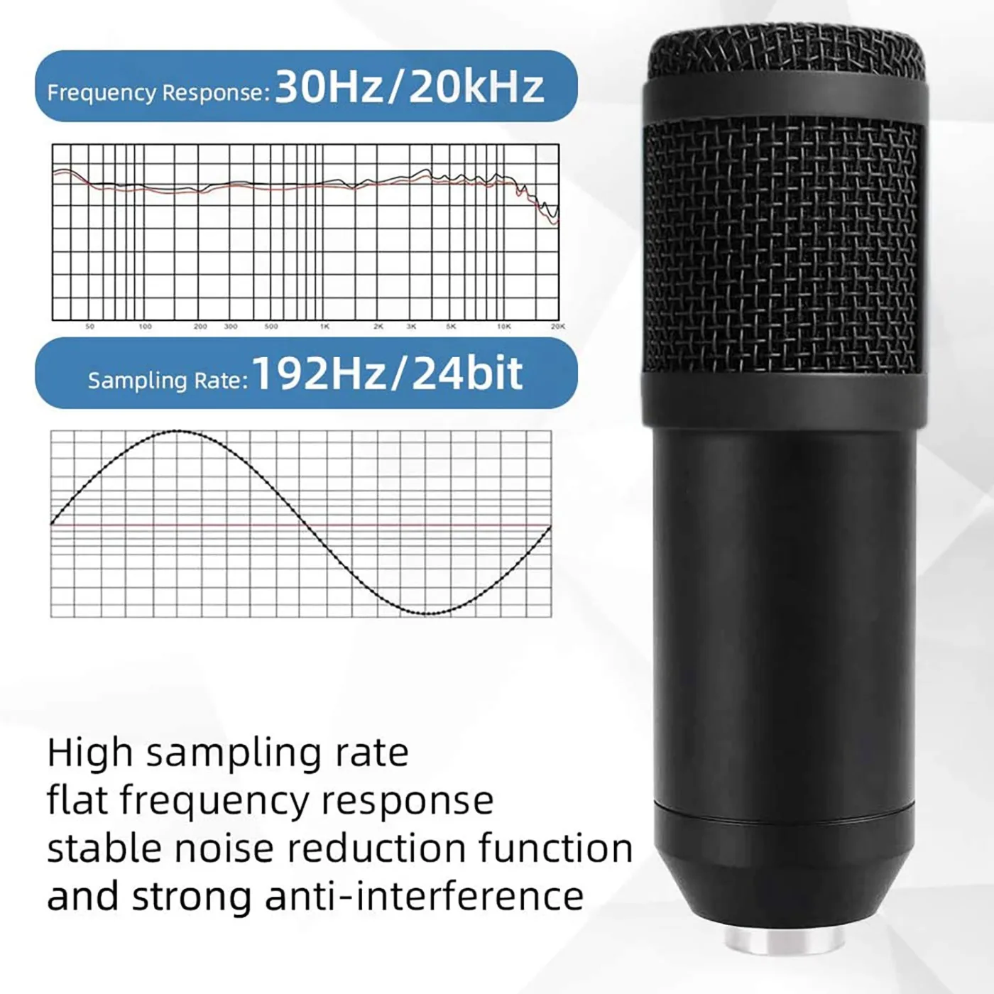 PC 스트리밍 팟캐스트 마이크 콘덴서 마이크, USB 마이크 키트, 사운드 칩셋 붐 암 세트, 192kHz, 24 비트
