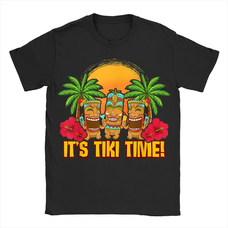 

Tiki Cotton T-shirt It's Tiki Time Funny Casual Tops Hawaii Cartoon Graphic Tee Men Women Daily Vintage Fashion Streetwear 4XL