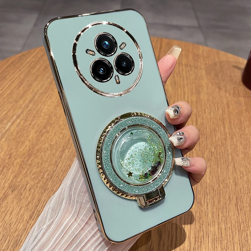 Quicksand Holder Plating Silicone Stand Case - Electroplated Soft TPU Cover