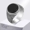 Vnox Men's Stamp Ring, Retro Round Gemstone Ring Vintage Stainless Steel Scales Hip Hop Ring Band Finger Jewelry, Signet Ring