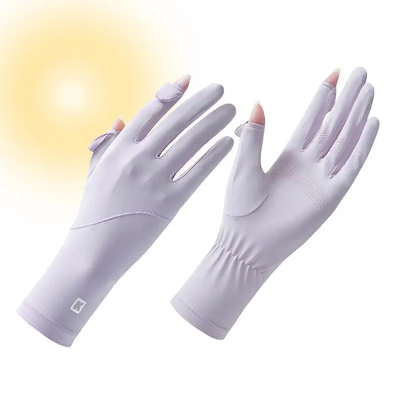 

Summer Sunscreen Gloves Women Thin Ice Silk UV Resistant Dew Finger Touch Screen Driving Riding Non-slip Breathable Gloves