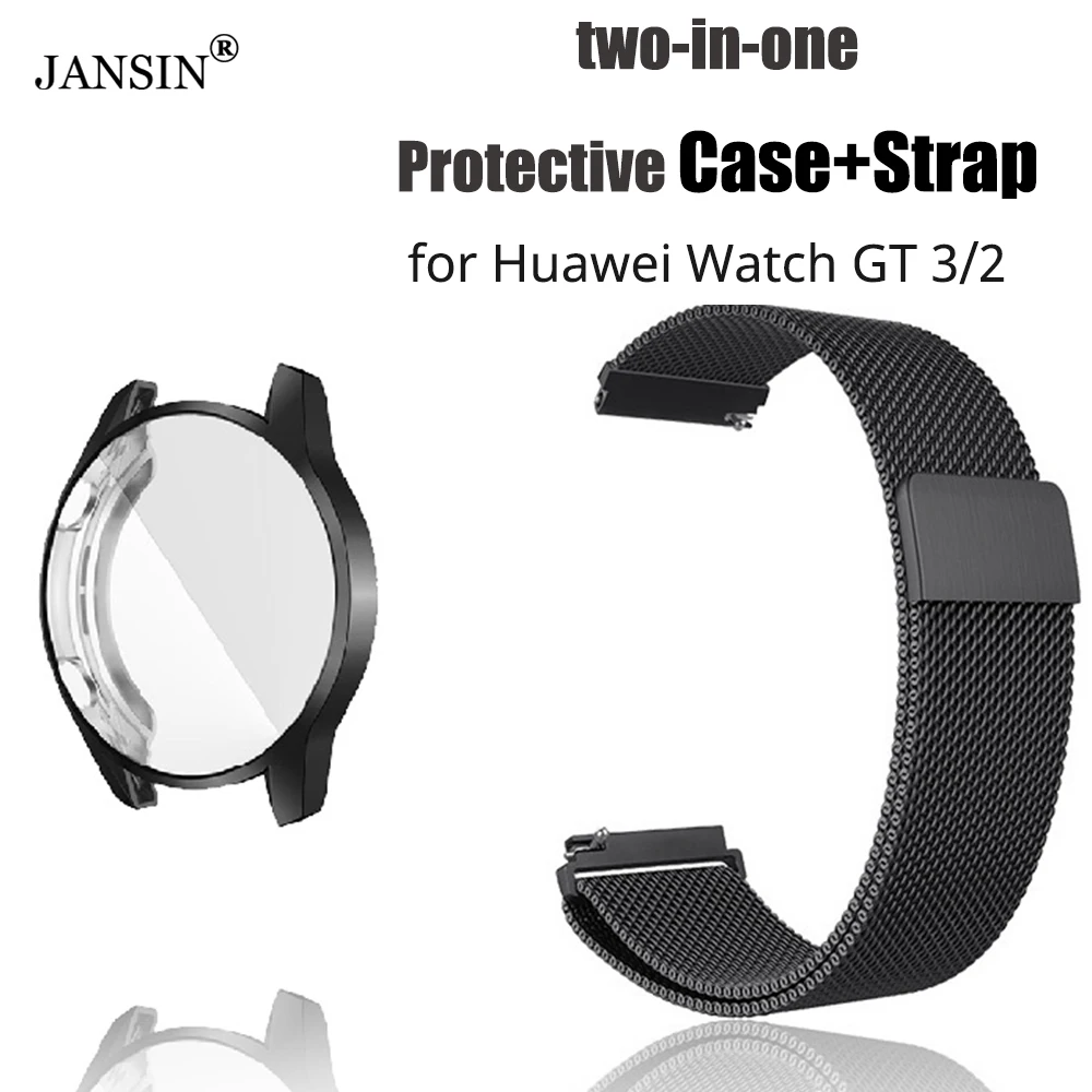 

Ремешок для часов 2-в-1 и защитный чехол для Huawei Watch GT 3 2 42 мм 46 мм, ремешок для браслета 20/22 мм, оболочка для GT3 GT2, аксессуары