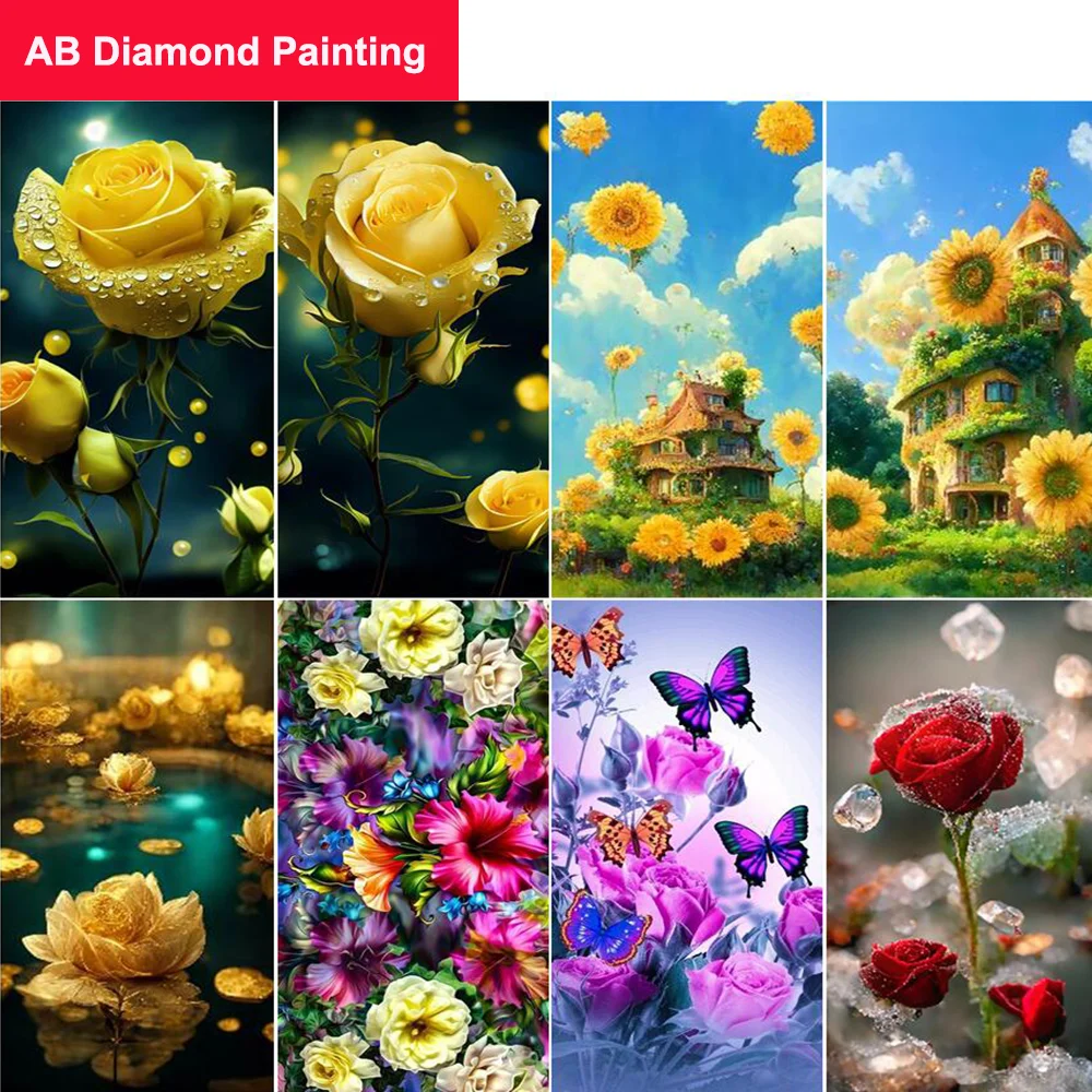 AB Diamond Painting Flower Rose Cross Stitch Kits 5D DIY Landscape Diamond  Embroidery Mosaic Rhinestone Home Decor Gift - AliExpress