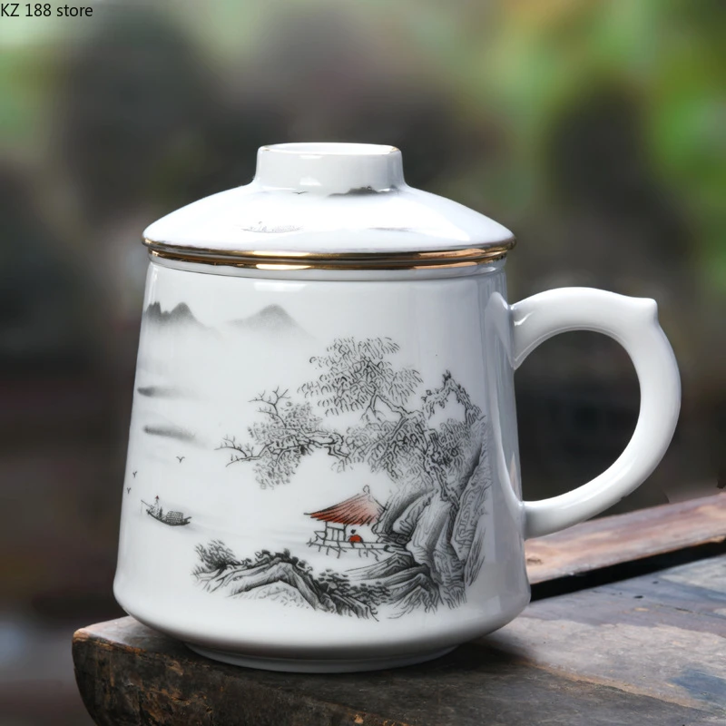 

Ceramic Tea Mug Teaware Kung Fu Tea Set Tea Separation Tea Cup Set Chinese Tea Set White Porcelain Office Cup Water Cup