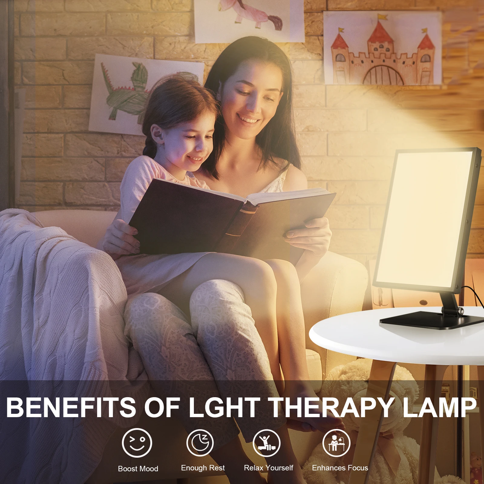 Phototherapy lamp UV-free bright white LED therapy lamp 10000 LUX-adjustable brightness, mode and countdown timer
