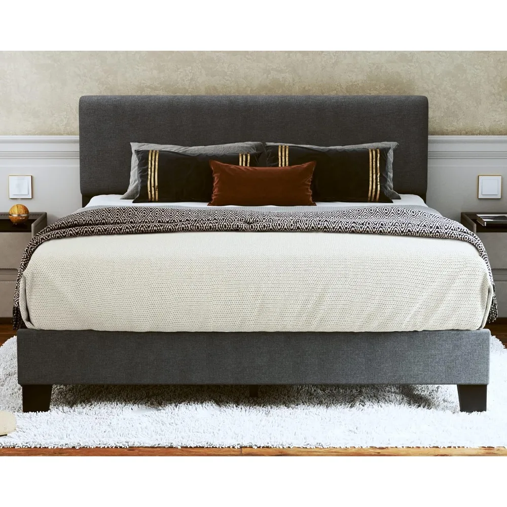 

Bed Frame, Upholstered Bed Frame Platform with Adjustable Headboard Linen Fabric Headboard Wooden, Bed Frame