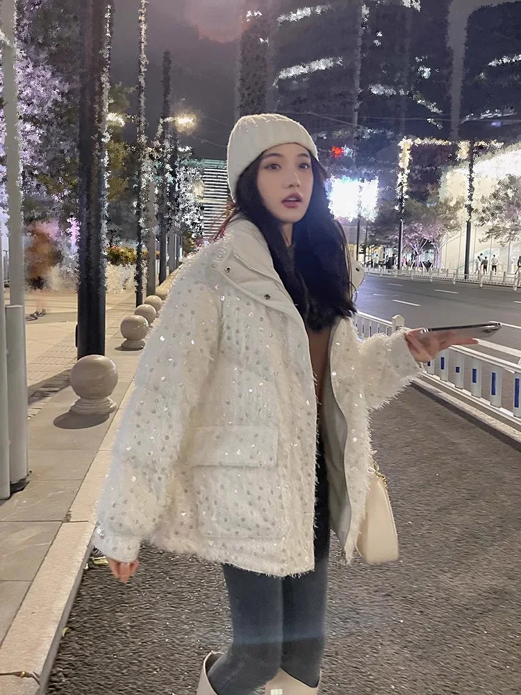 

2023 Women's Clothing Fashion Stylish Sequins down Jacket Winter New 1018