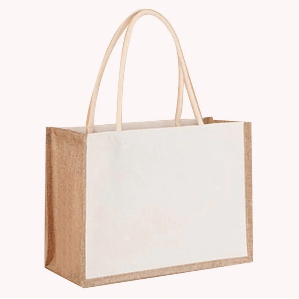 Women Travel Storage Handbag Large Capacity Canvas Top-handle Jute Handbag Contrast Color Female Daily Bag