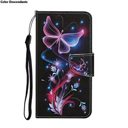 Elegant Painted Leather Flip Wallet Case with Card Slots - Premium Phone Book Cover for A22 5G (Fluorescen butterfly)