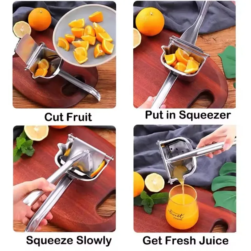 Stainless Steel Lemon Squeezer Heavy Duty Citrus Juicer Manual Orange Lime Grapefruit Press Durable Hand Press Juice Extractor