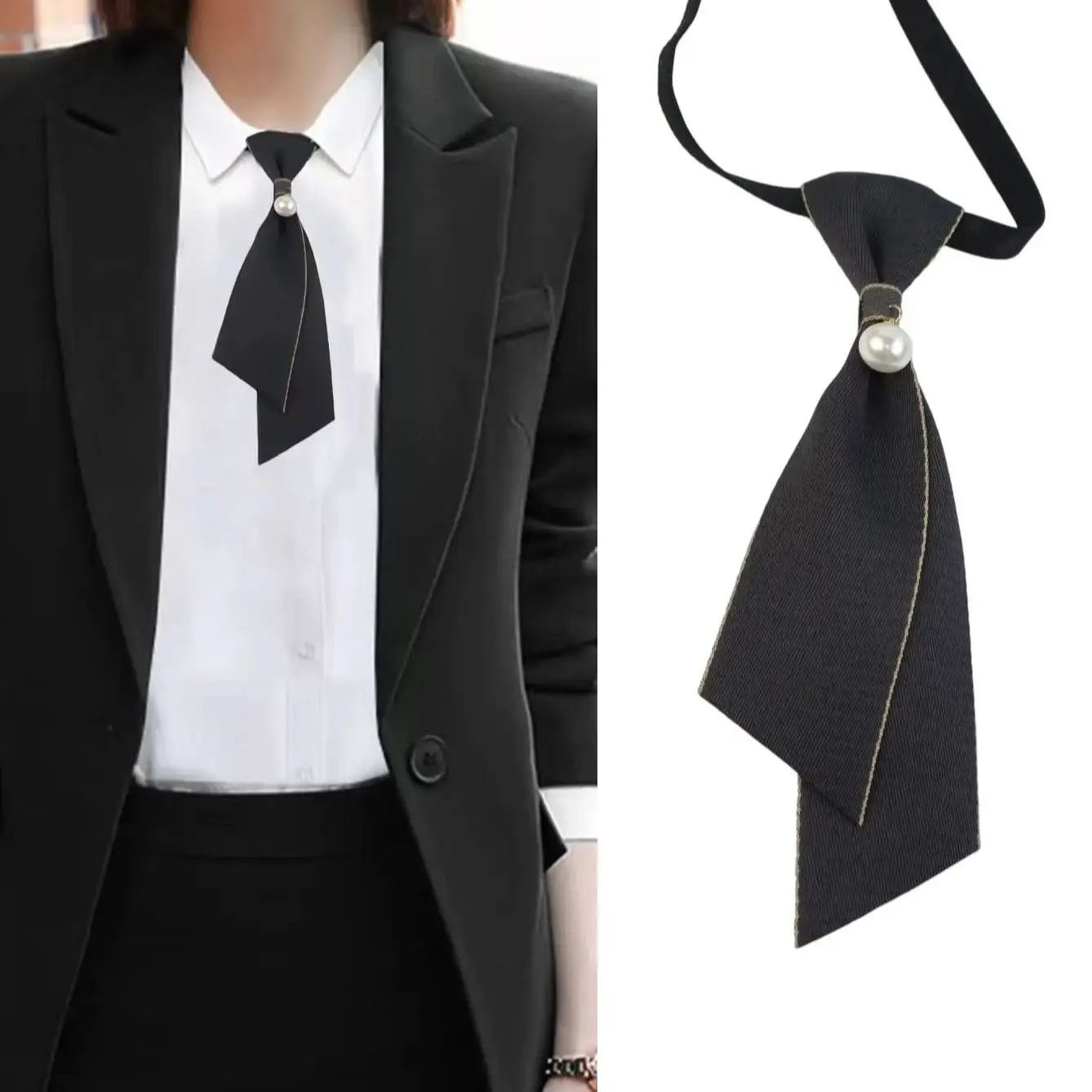 Eine handgefertigte, mit Perlen verzierte, elegante und lässige Schleife für Damen, ein Halsaccessoire, das für Hemdkragen und Anzüge geeignet ist.