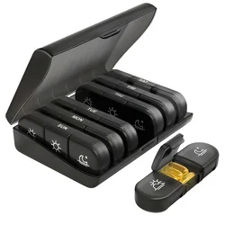 Vibrant 7 - Day Pill Organizer with 21 Compartments - Portable and Durable Plastic Case (Black)