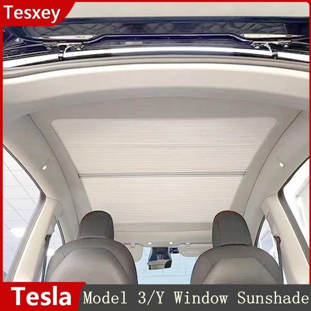 Für Tesla Modell 3 y s x Glasdach Sonnenschutz versenkbare Sonnenschutz  Sonnenblende UV-Schutz Beschattung Abdeckung Schiebedach grau Maschen netz