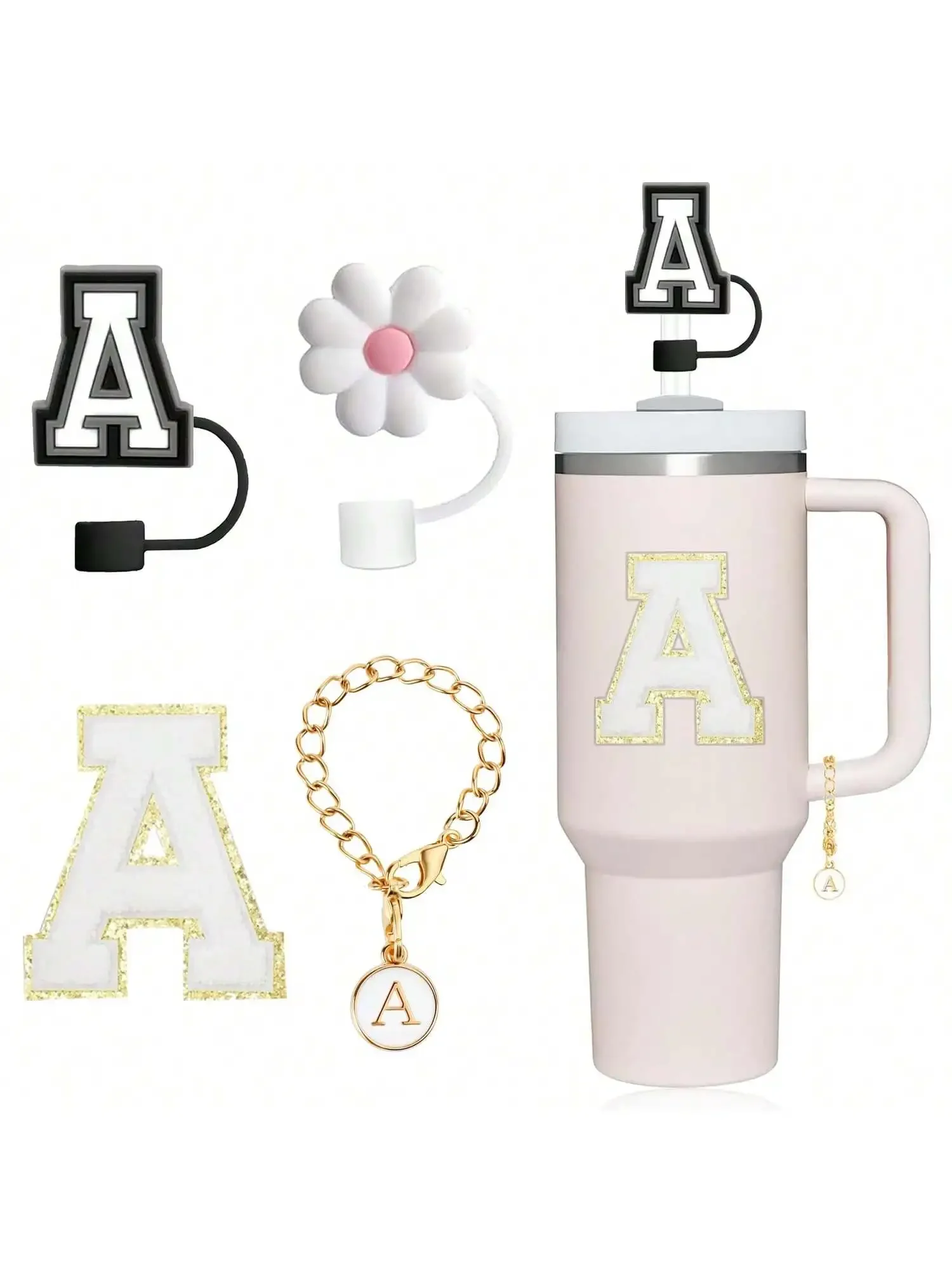 Stanley Cup Accessories Kit - Pearl Strap, Letter Charms, Silicone Boot & Straw Cover For 30oz & 40oz Tumblers