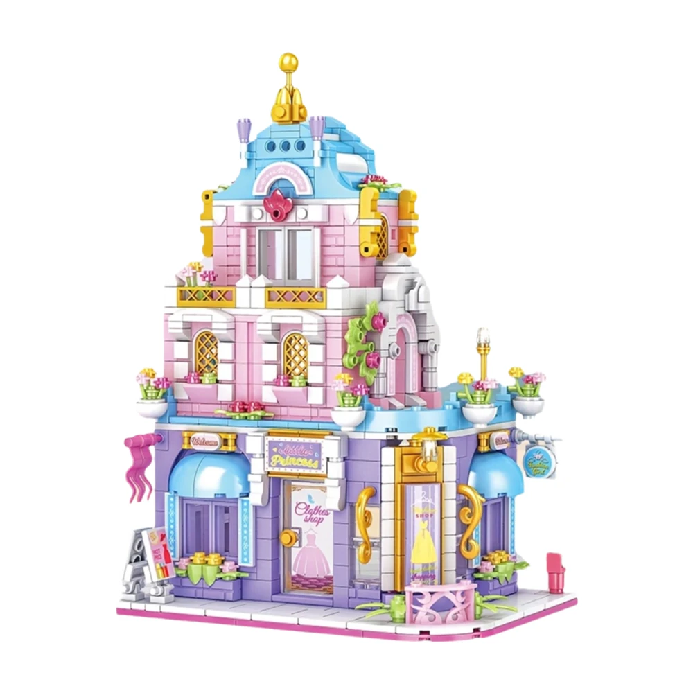 700+pcs City Street View Supermarket Hotel Clothing Store Architecture Building Blocks For Kids,Assembly Miniature_voghion.com
