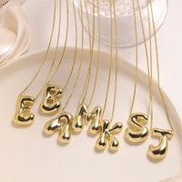 Golden Color Stainless Steel Initial Necklace for Women Girls Chunky Bubble Letter Pendant Necklaces Trendy Collar Jewelry Gift 3