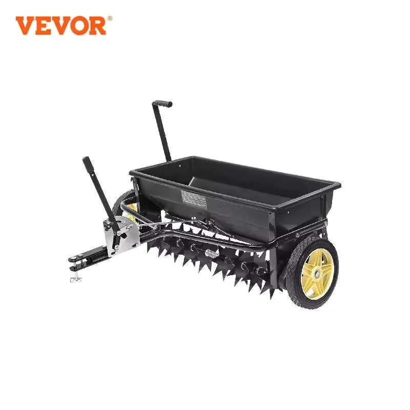 VEVOR Broadcast Spreader Aerator 100 LB 10inch Wheels Steel Spike Aerator For Residential Farm Tough Terrain