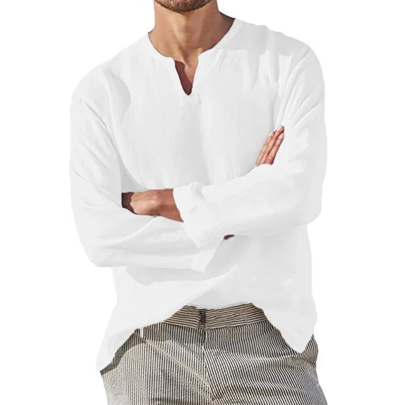 Men' Cotton Linen Shirt Cozy Solid