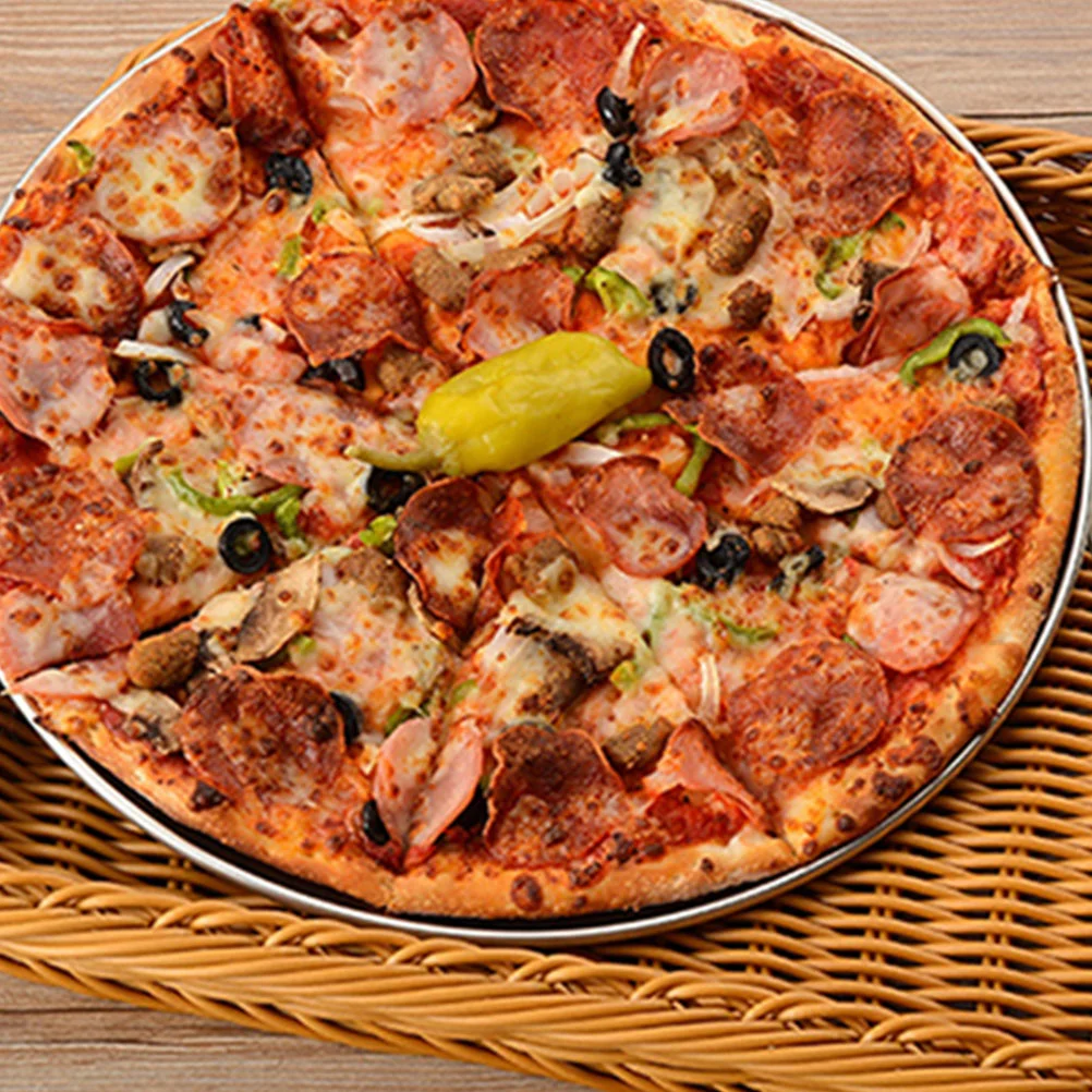 Round Perforated Pizza Pan Large Holes Crisper Baking Tray Steel Nonstick Plate Bakeware Household Round Pizza Plate Replaceable