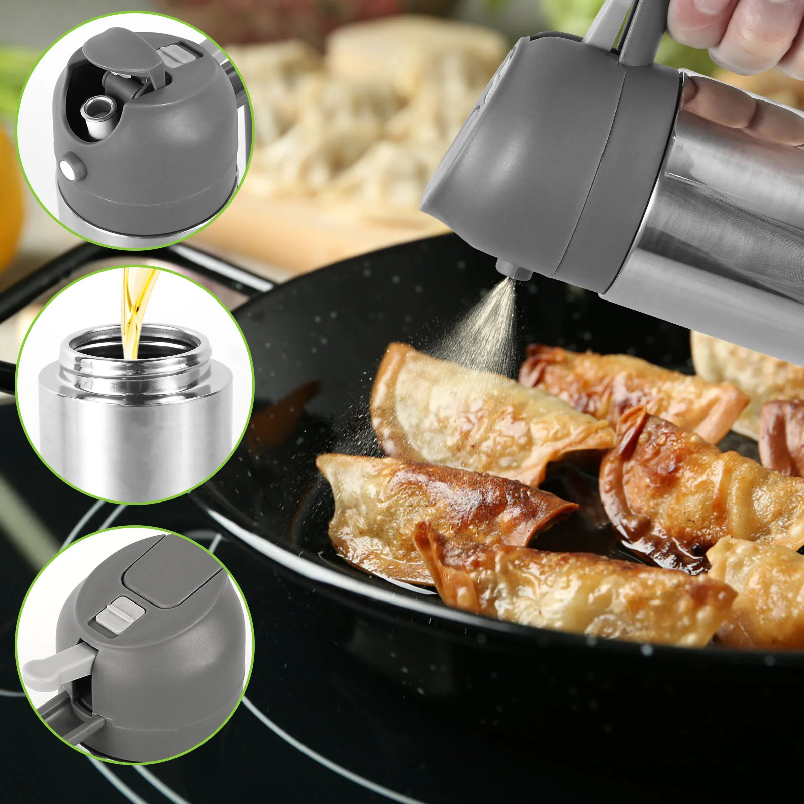 470ML/500ML 2in1 Olive Oil Dispenser Bottle Oil Sprayer Stainless Steel/Glass Oil Sprayer Bottle for Cooking Kitchen Accessories