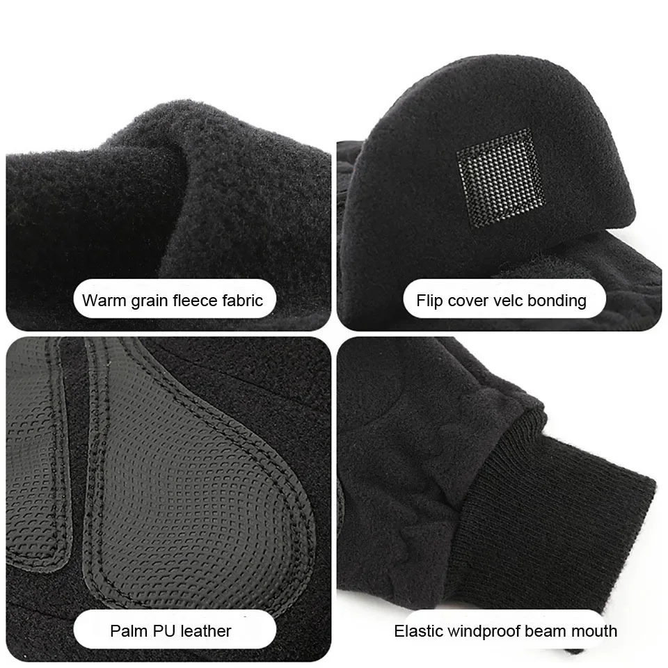 Winter Flip Cover Black Fishing Gloves Half Finger Anti-Slip Breathable Camera Photography Outdoor Warm Gloves fingerless gloves,fishing gloves