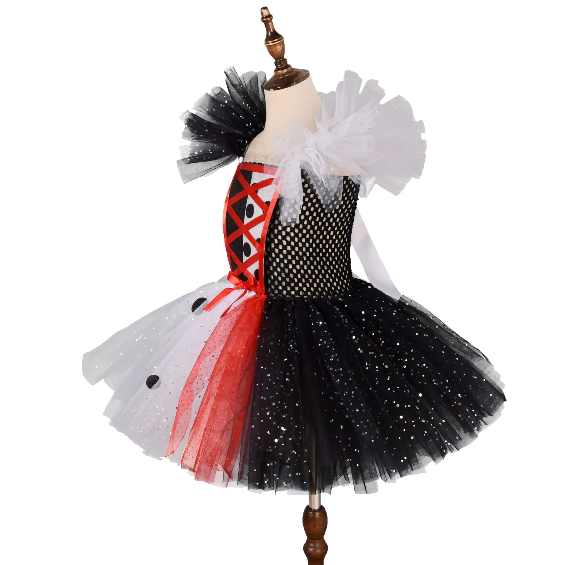 Black White Cruella Girls Costume Dalmatians Tutu Dress for Kids Villian Cruella De Vil Halloween Outfit Children Clothes 1-12Y cosplay costume kids girls dress halloween dress outfit animal tutu skirt outfit