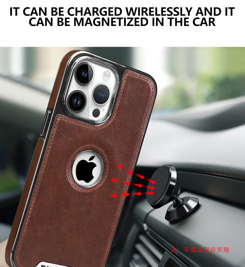 Luxury Leather Magnetic Phone Case with Hollow Logo and Wireless Charging Compatibility