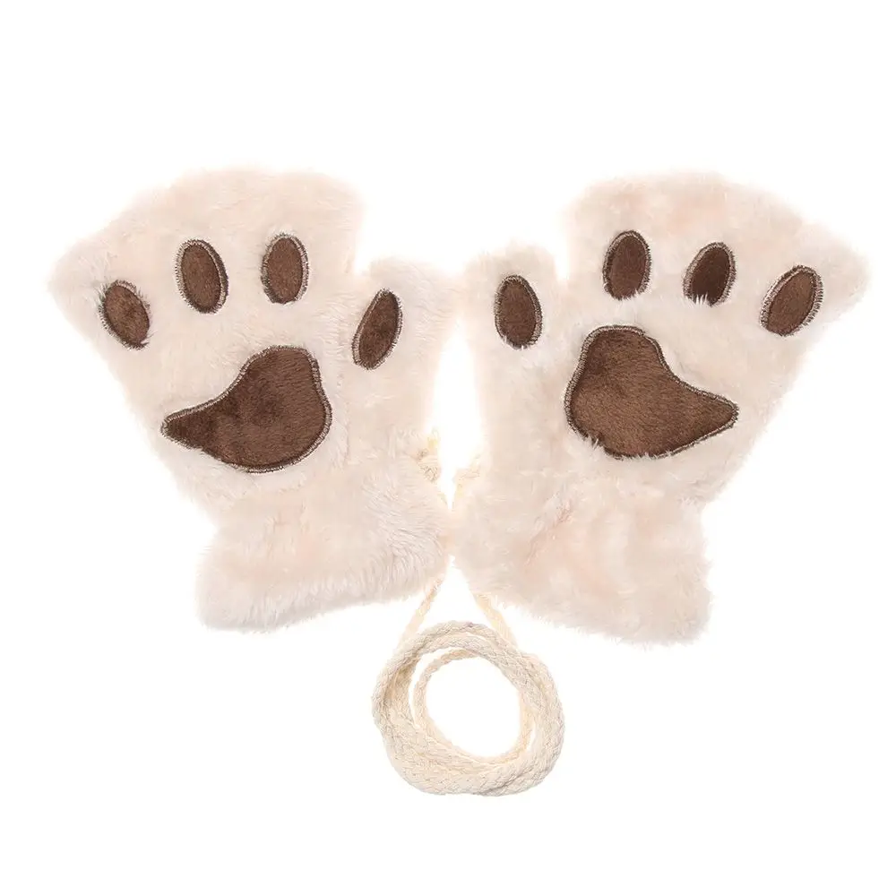 Fashion Fluffy Warm Plush Children Gloves Mittens Cat Paw Fingerless
