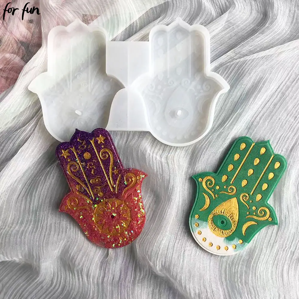 For Fun Fatima Lucky Hand Silicone Mold Hamasa Hand for Cement Incense Holder Tray Concrete Incense DIY Cement Bracket Mould silicone mold