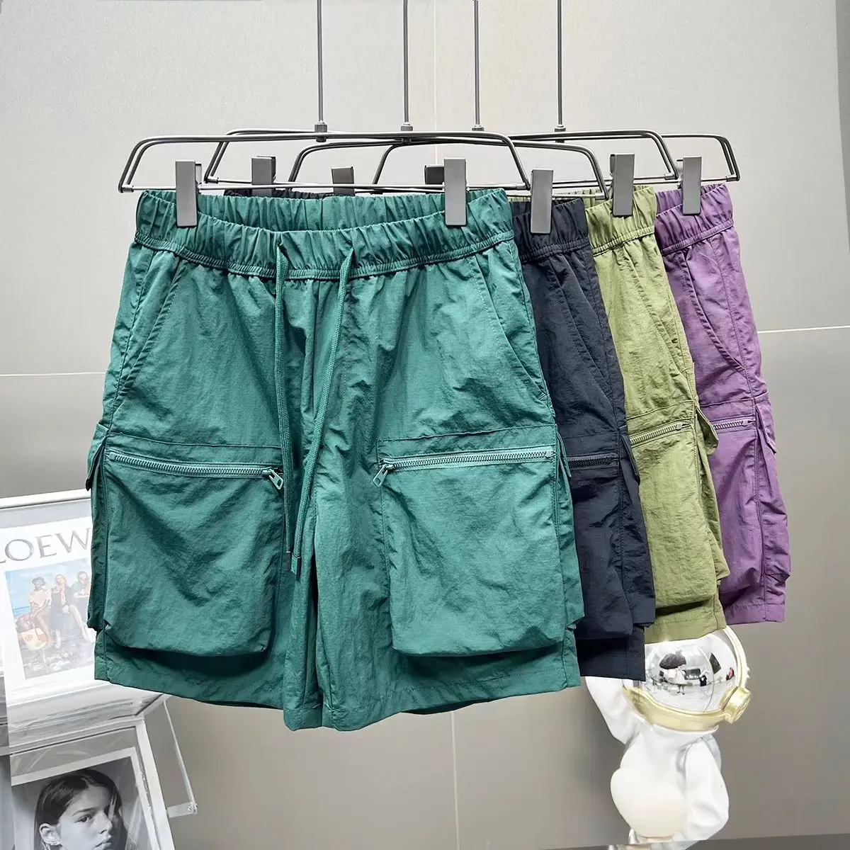 

2024 Men's Summer New Multi Pocket Cargo Shorts Female Thin Drawstring Loose Shorts Ladies Solid Color Casual Short Pants K268