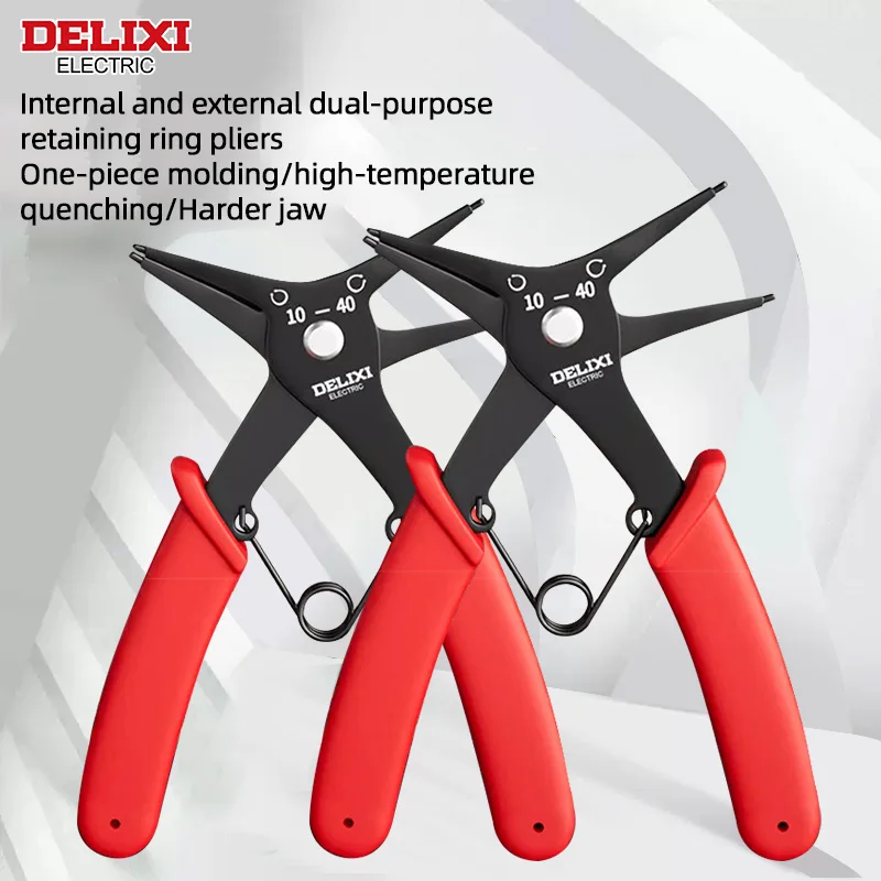 DELIXI ELECTRIC Snap Ring Pliers 2 in 1, Dual Purpose Retaining Ring Pliers for Multifunctional Installation and Removal