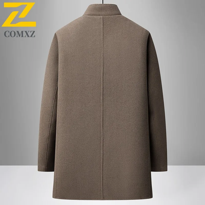 COMXZ Men Wool Blends Coat Removable Liner Luxury High End Business Outdoor Golf Coat Office Warm Goose Down Lightweight Padding