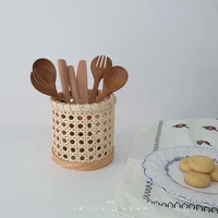 1Pc Rattan Chopsticks Storage Handmade Spoon Organizer Holder Pen Pencils Organization Vase Support Home Kitchen Table Decor 1