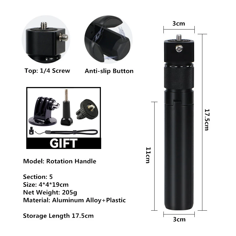 Rotating Handle Aluminum Selfie Stick with Tripod Base